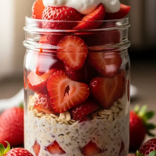 Strawberries and Cream Overnight Oats Recipe