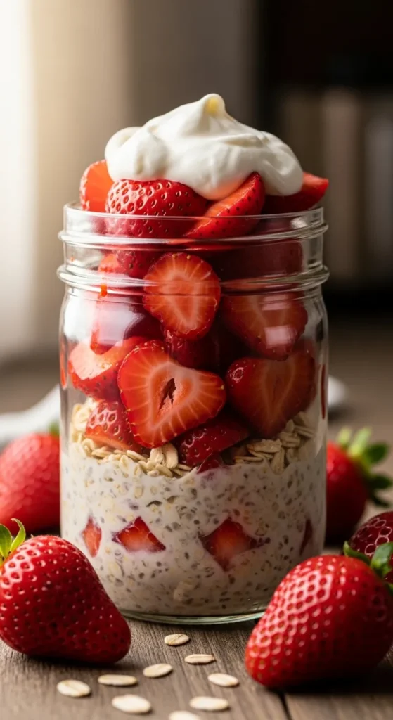 Strawberries and Cream Overnight Oats Recipe