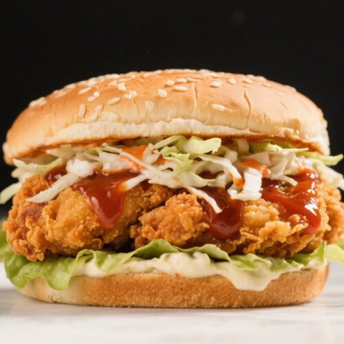 Korean Fried Chicken Sandwich With Slaw and Sauce
