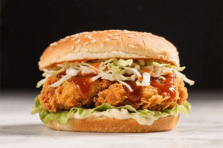 Korean Fried Chicken Sandwich With Slaw and Sauce