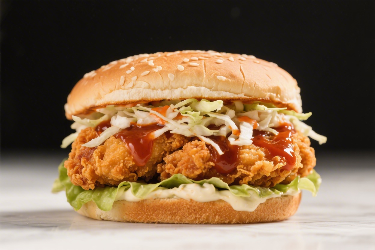 Korean Fried Chicken Sandwich With Slaw and Sauce