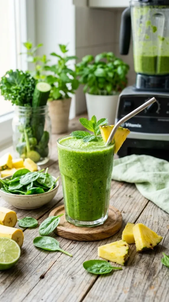 Green Detox Smoothie with Spinach and Pineapple