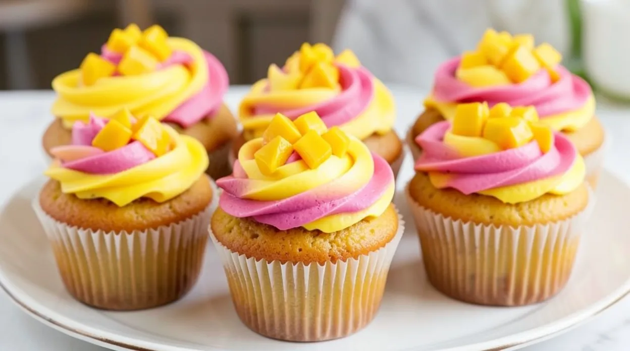 Summer Cupcakes with Mango Passion Fruit Frosting