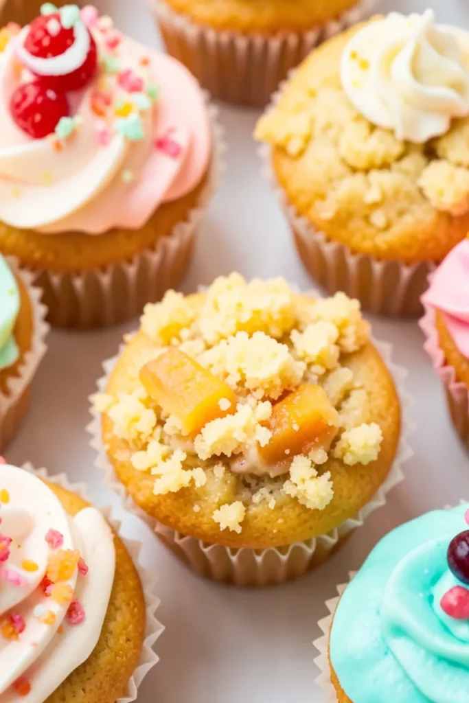 Summer Cupcakes with Peach Cobbler Crumble