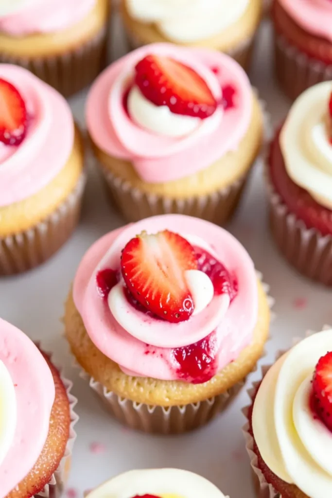 Summer Cupcakes with Strawberry Shortcake Filling