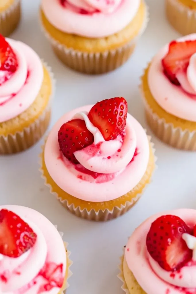Summer Cupcakes with Strawberry Shortcake Filling