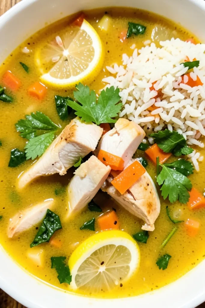 Summer Soup with Lemon Chicken and Rice