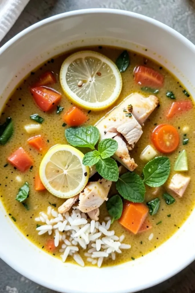 Summer Soup with Lemon Chicken and Rice