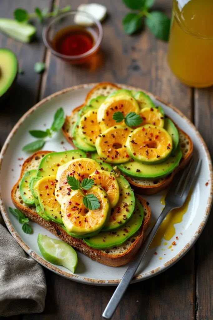 Vegan Avocado Toast Breakfast with Chili Oil