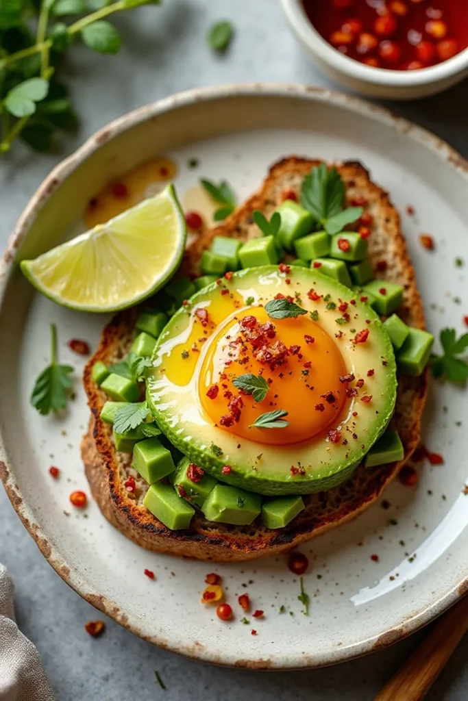 Vegan Avocado Toast Breakfast with Chili Oil